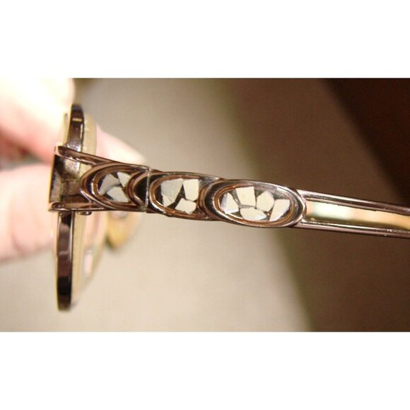 Full Rim Gold Oval Eyeglasses Frame Abalone Shell Insets Arms w/ Case Rose Gold? - Picture 5 of 13